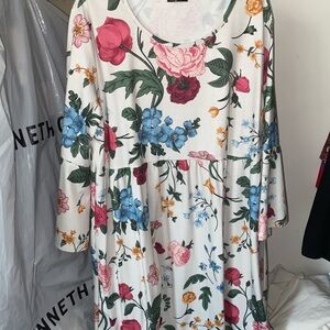 Vibrant Floral Dress with Bell Sleeves